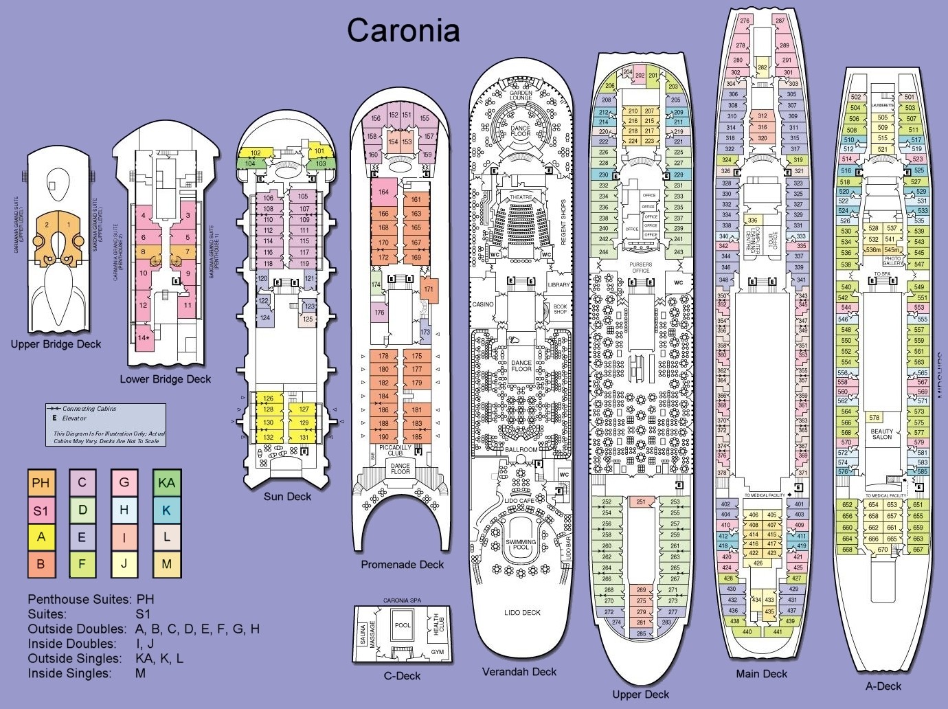 Cunard Cruises CaroniaCunard Caronia Deck Plans